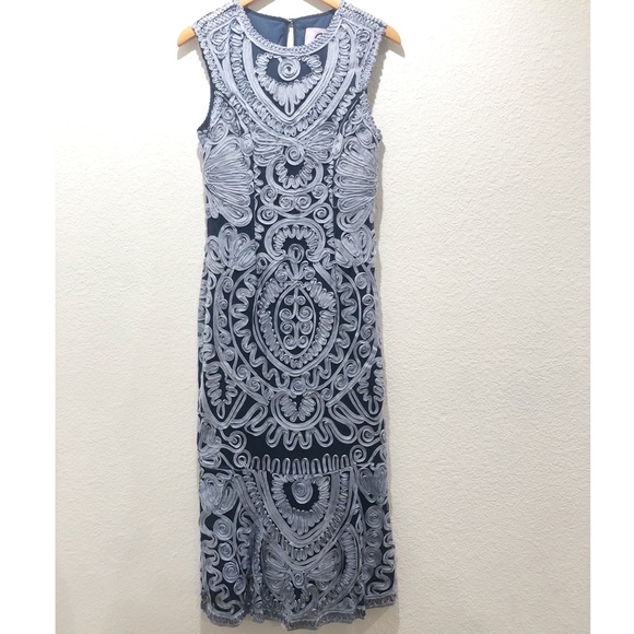 NWOT JS Collections Soutache Midi Dress Navy Sky - Picture 2 of 14